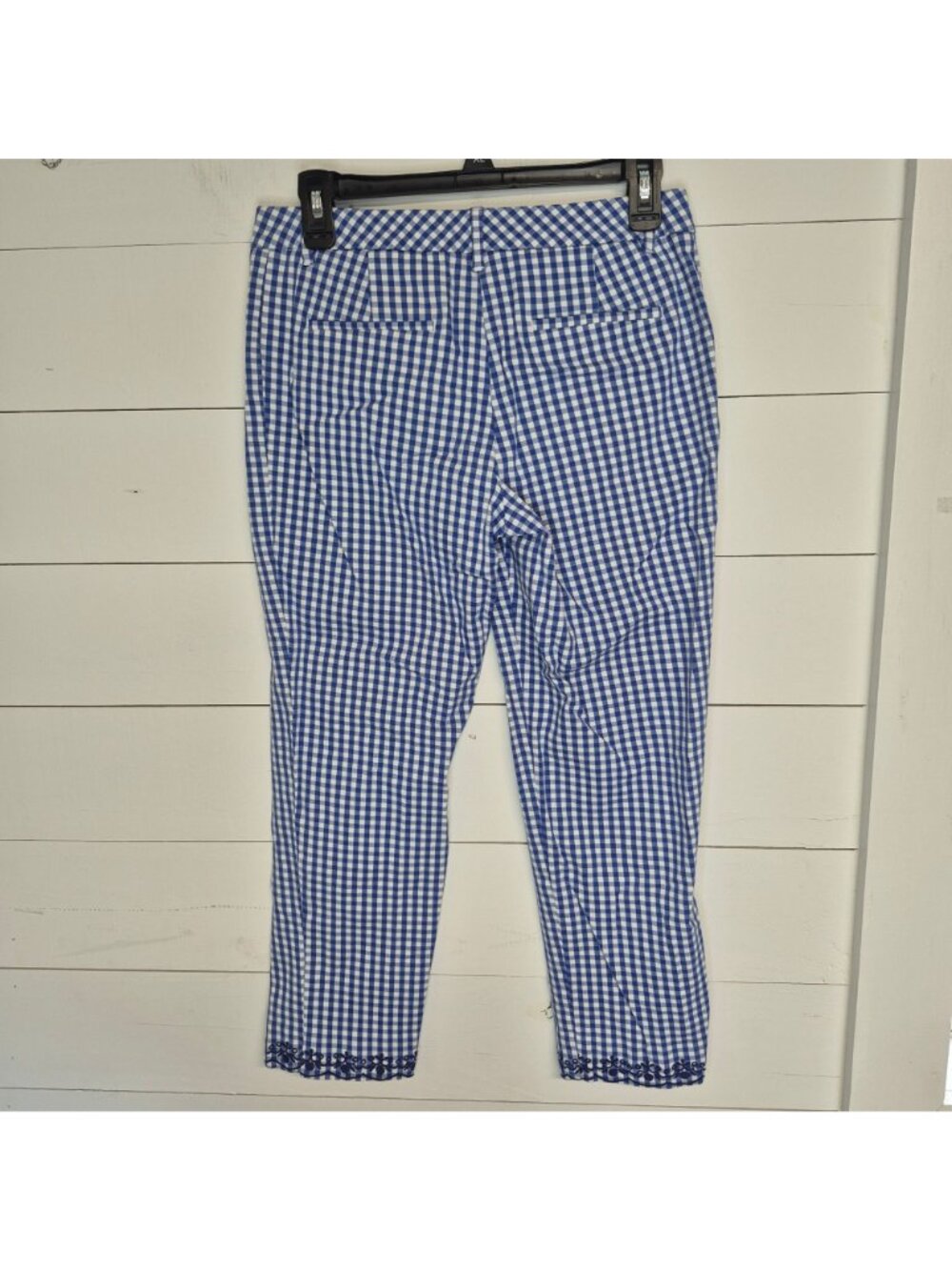 Talbots Womens Blue & White Gingham Check Ankle Pants With Embroidered Hem Size - Picture 7 of 8
